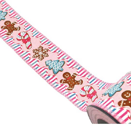 Ribbon 9mt, 67mm Gingerbread Cookie Man Pink